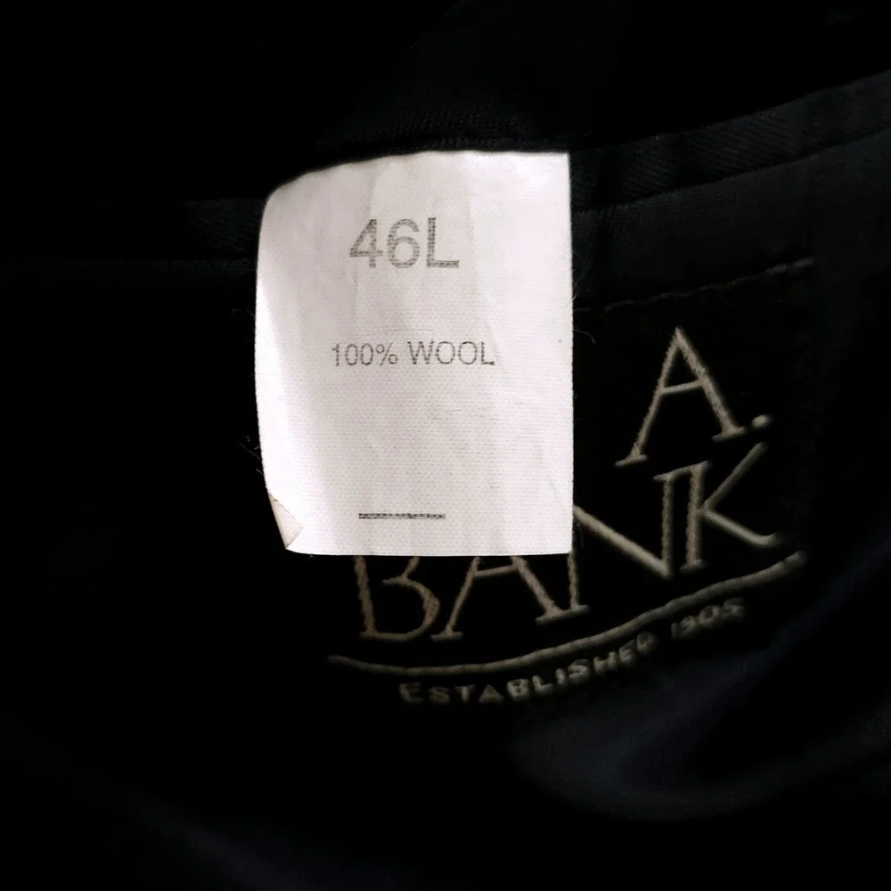 Jos A Bank Mens Blazer 46L Navy Blue 100% Wool 3 Button Brass‎ Crest Sport Coat